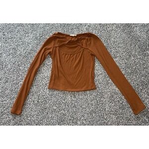 Lush Women's Brown Long Sleeve Crop Top size small‎